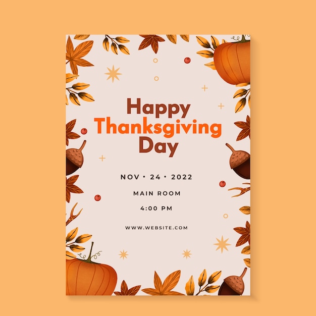 Free vector watercolor thanksgiving invitation template