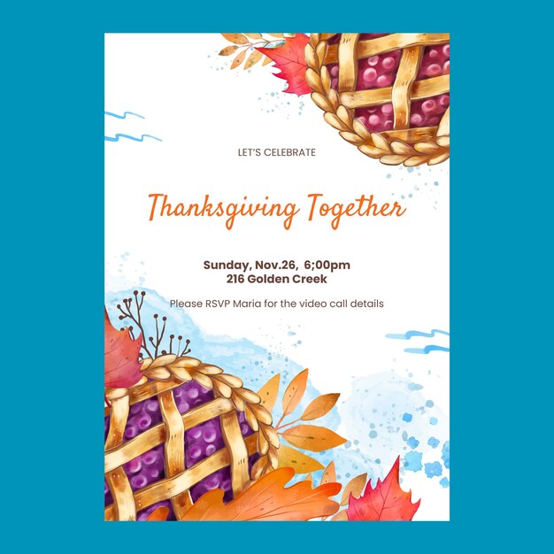 Free vector watercolor thanksgiving invitation template