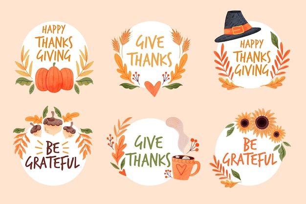 Free vector watercolor thanksgiving label collection