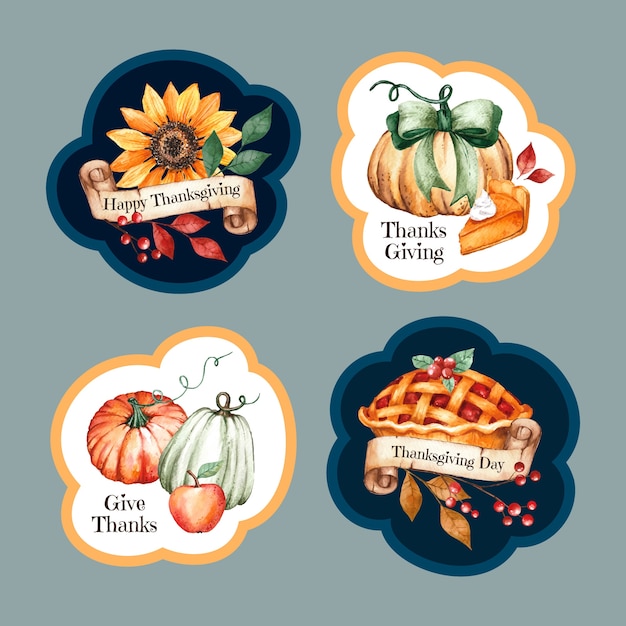 Free vector watercolor thanksgiving labels collection