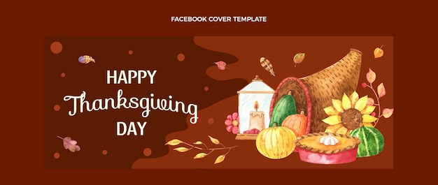 Free vector watercolor thanksgiving social media cover template