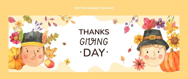 Watercolor thanksgiving twitter cover template