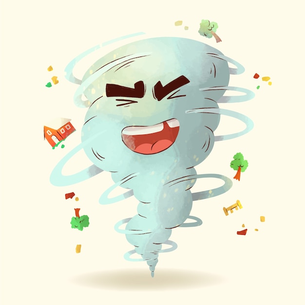 Watercolor tornado cartoon illustration