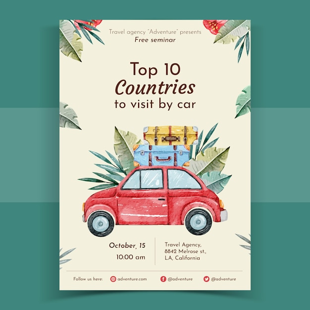 Watercolor travel agency poster template