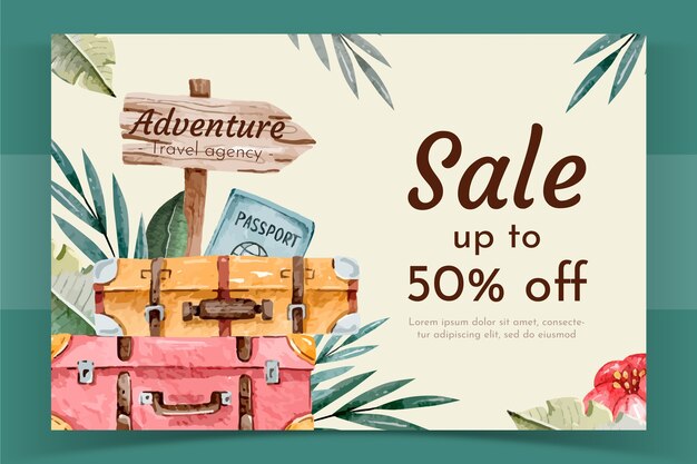 Watercolor travel agency sale banner