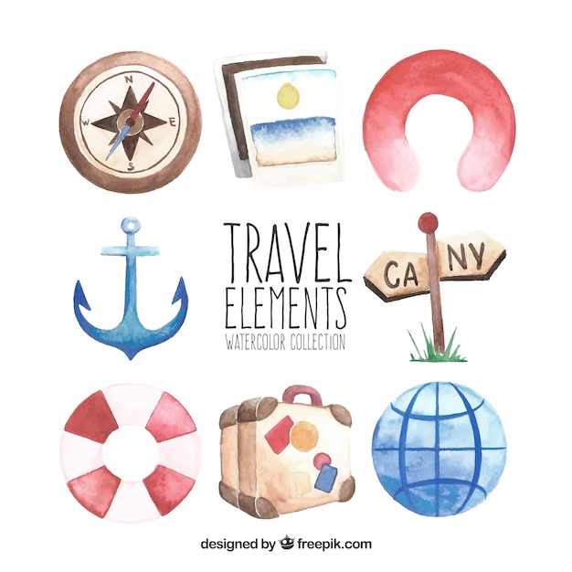 Free vector watercolor travel element collection