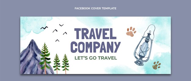 Watercolor travel facebook cover template