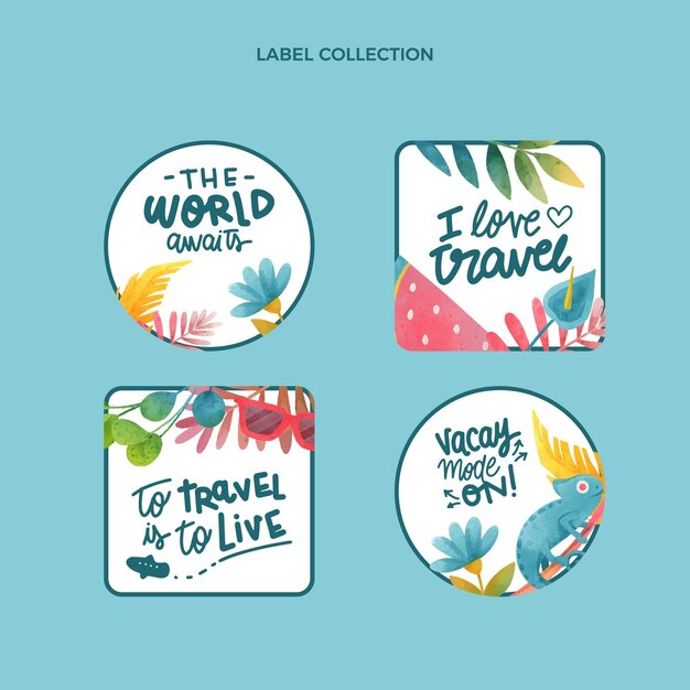 Free vector watercolor travel labels