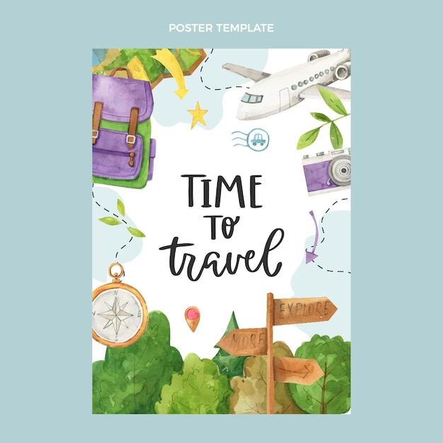 Free vector watercolor travel poster template