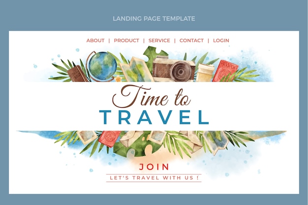 Watercolor travel template of landing page