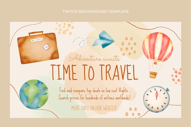Free vector watercolor travel twitch background