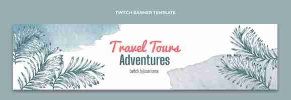 Free vector watercolor travel twitch banner