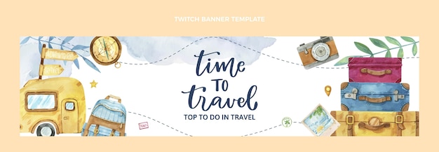 Free vector watercolor travel twitch banner