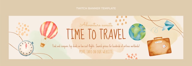 Бесплатное векторное изображение Акварель путешествия twitch баннер