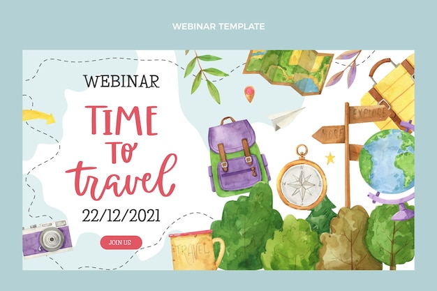 Vettore gratuito modello di webinar di viaggio ad acquerello