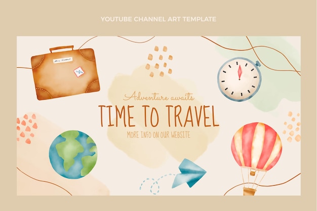 Free vector watercolor travel youtube channel art