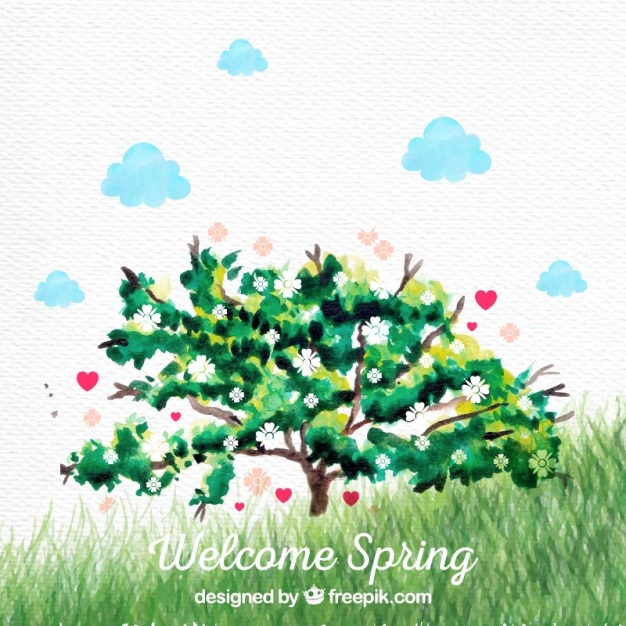 Free vector watercolor tree background and grass
