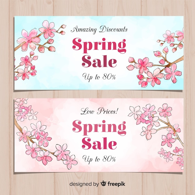 Watercolor tree branch spring sale banner