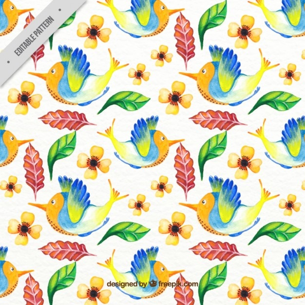 Free Vector watercolor tropical bird with leaves pattern