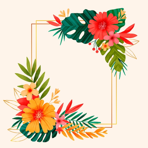 Free vector watercolor tropical flowers frame