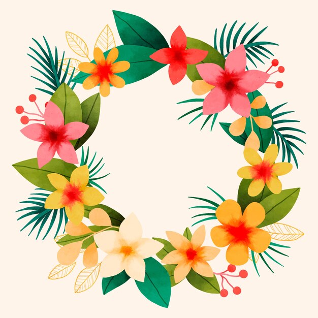 watercolor tropical flowers wreath frame