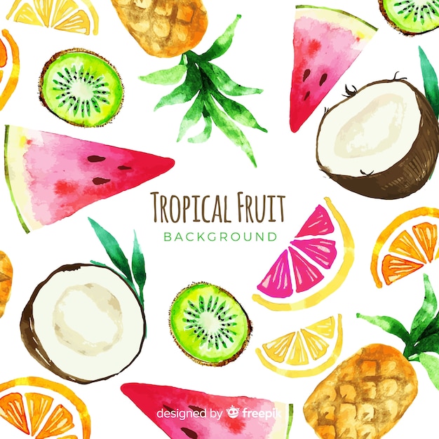 Watercolor tropical fruits background