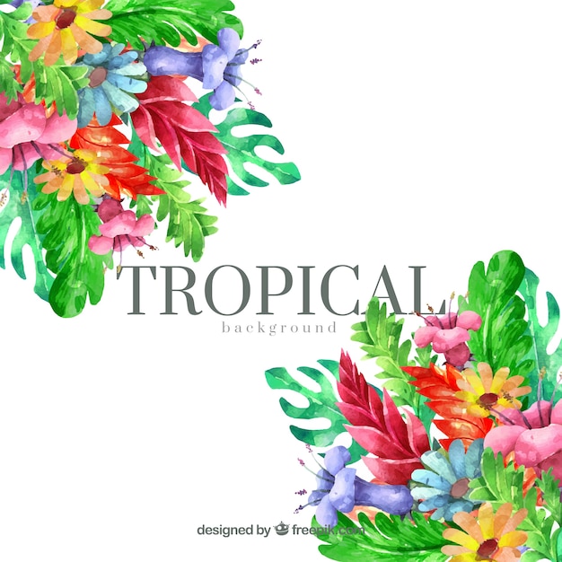 Watercolor tropical leaves background