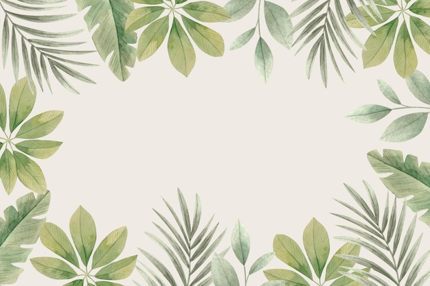 Watercolor tropical leaves background