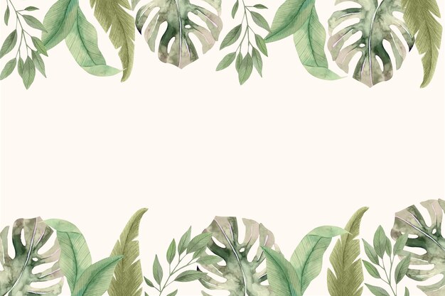 Watercolor tropical leaves background