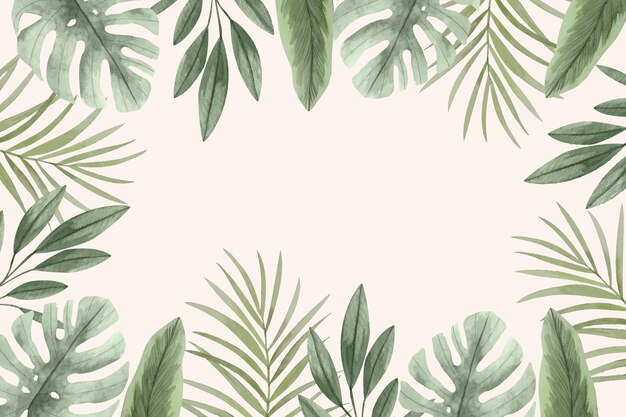 Watercolor tropical leaves background