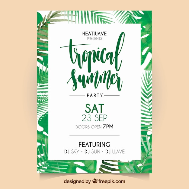 Watercolor tropical palm leaves flyer