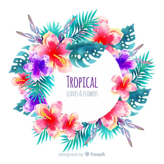 Watercolor tropical plants frame background