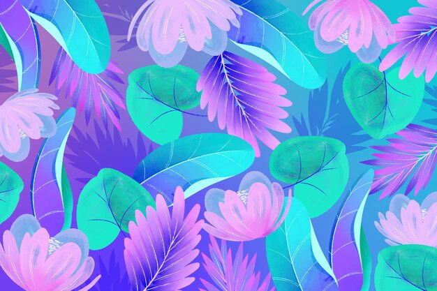 Watercolor tropical summer background with vegetation