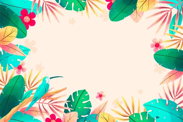 Watercolor tropical summer background with vegetation