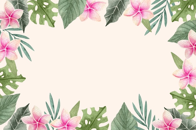 Watercolor tropical summer background with vegetation