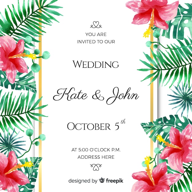 Watercolor tropical wedding invitation card