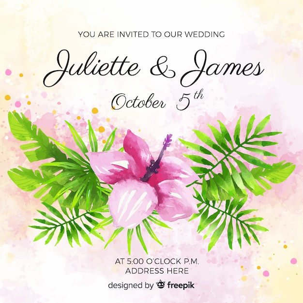 Watercolor tropical wedding invitation card