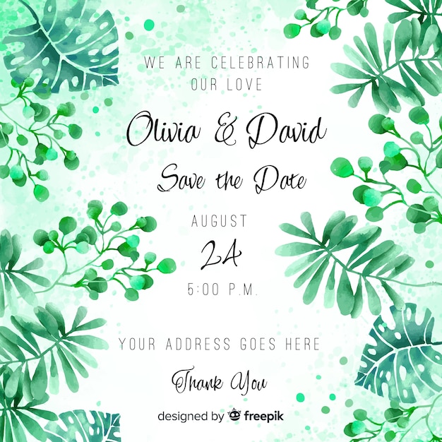 Free vector watercolor tropical wedding invitation