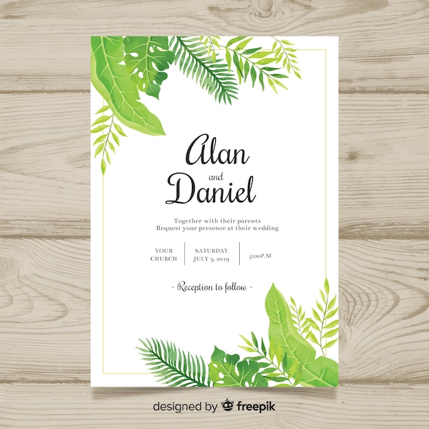 Free vector watercolor tropical wedding invitation