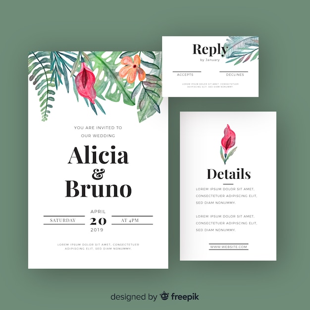 Free vector watercolor tropical wedding invitation