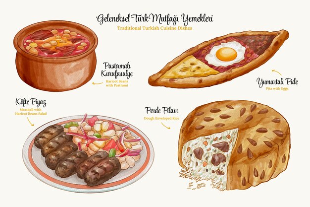 Watercolor turkish food illustration