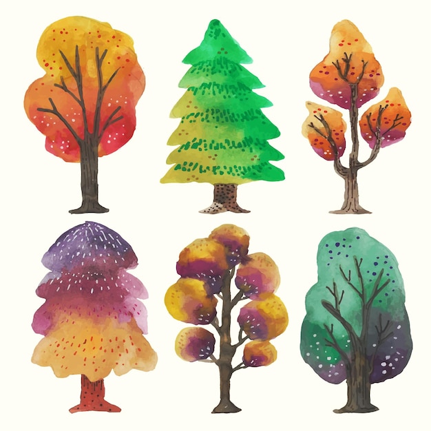 Free vector watercolor type of trees