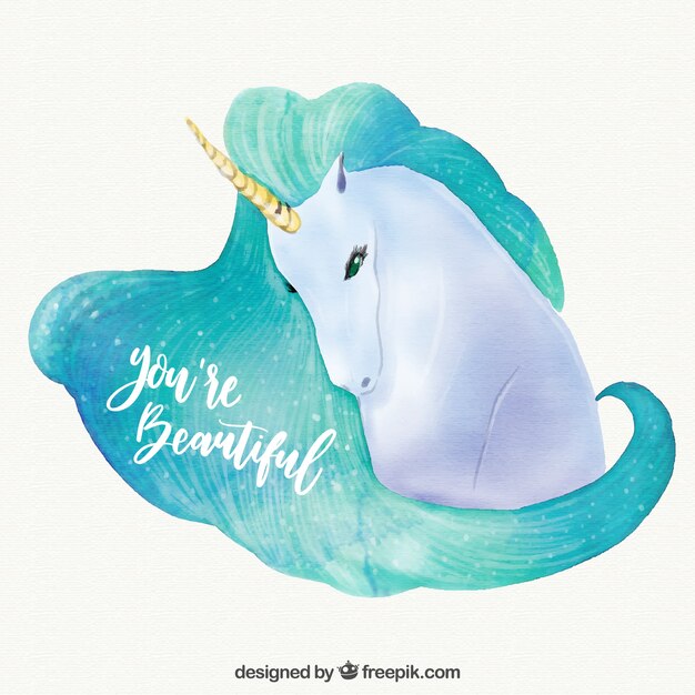 Watercolor unicorn background with inspiring message
