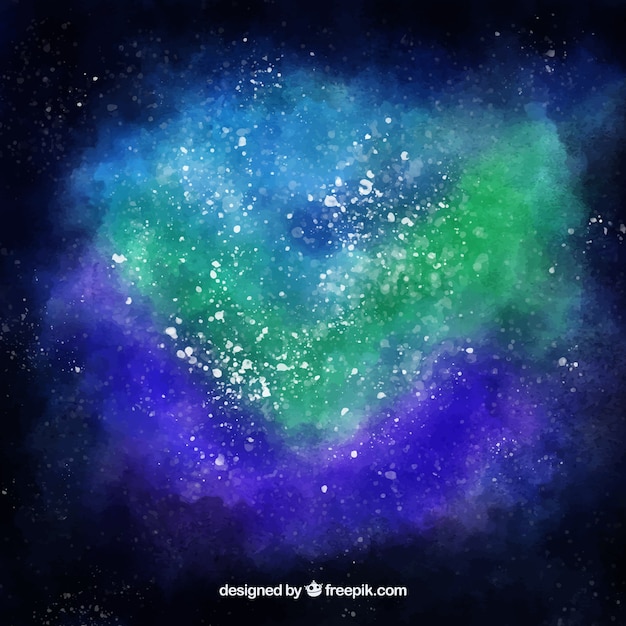 Free vector watercolor universe background with blue and green tones