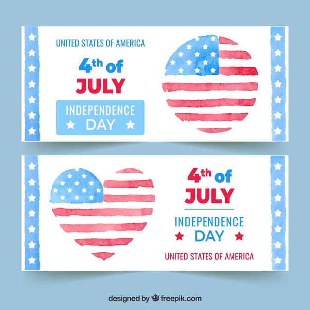 Free Vector watercolor usa independence day banners