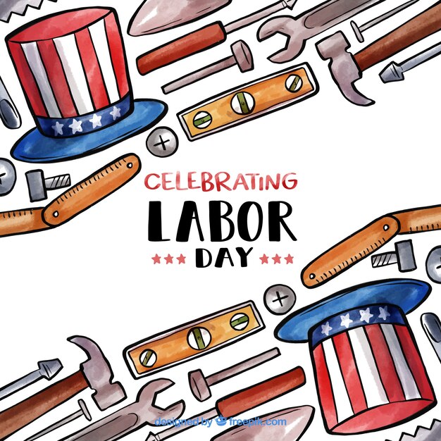 Watercolor usa labor day composition