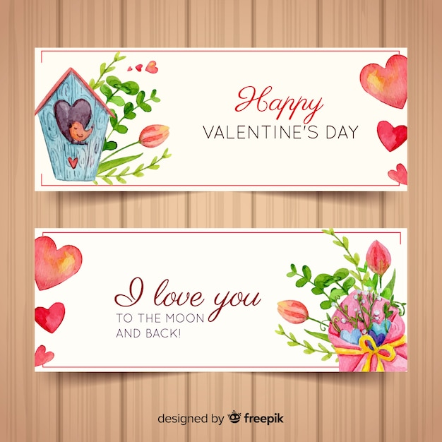 Watercolor valentine banner