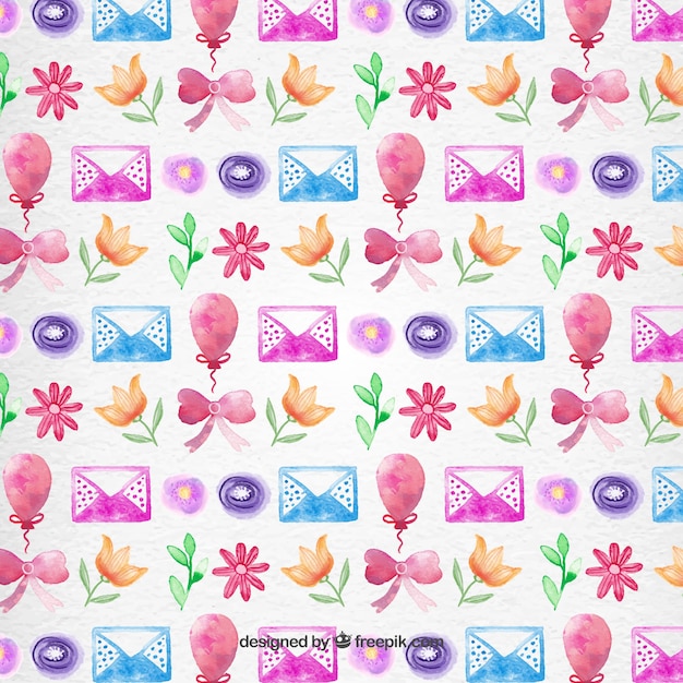 Free vector watercolor valentine day elements pattern