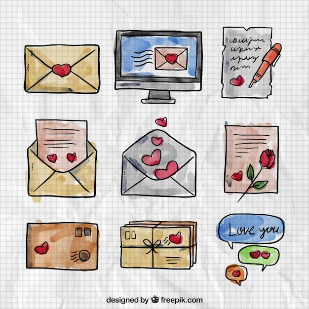 Watercolor valentine day messages set