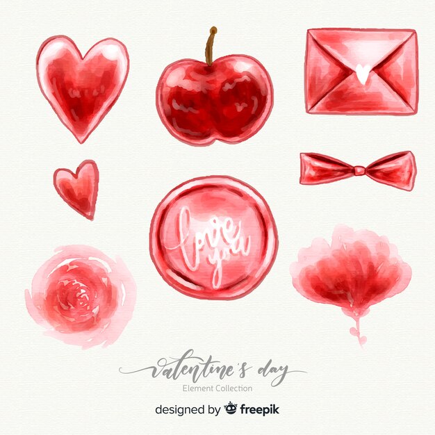 Watercolor valentine elements collection
